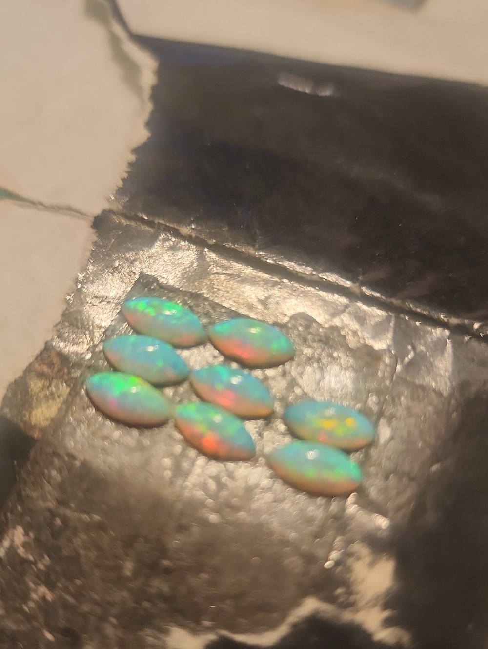 8 Matching Opal Cabochon Lot - Aqua Multi-Flash Marquise Gems